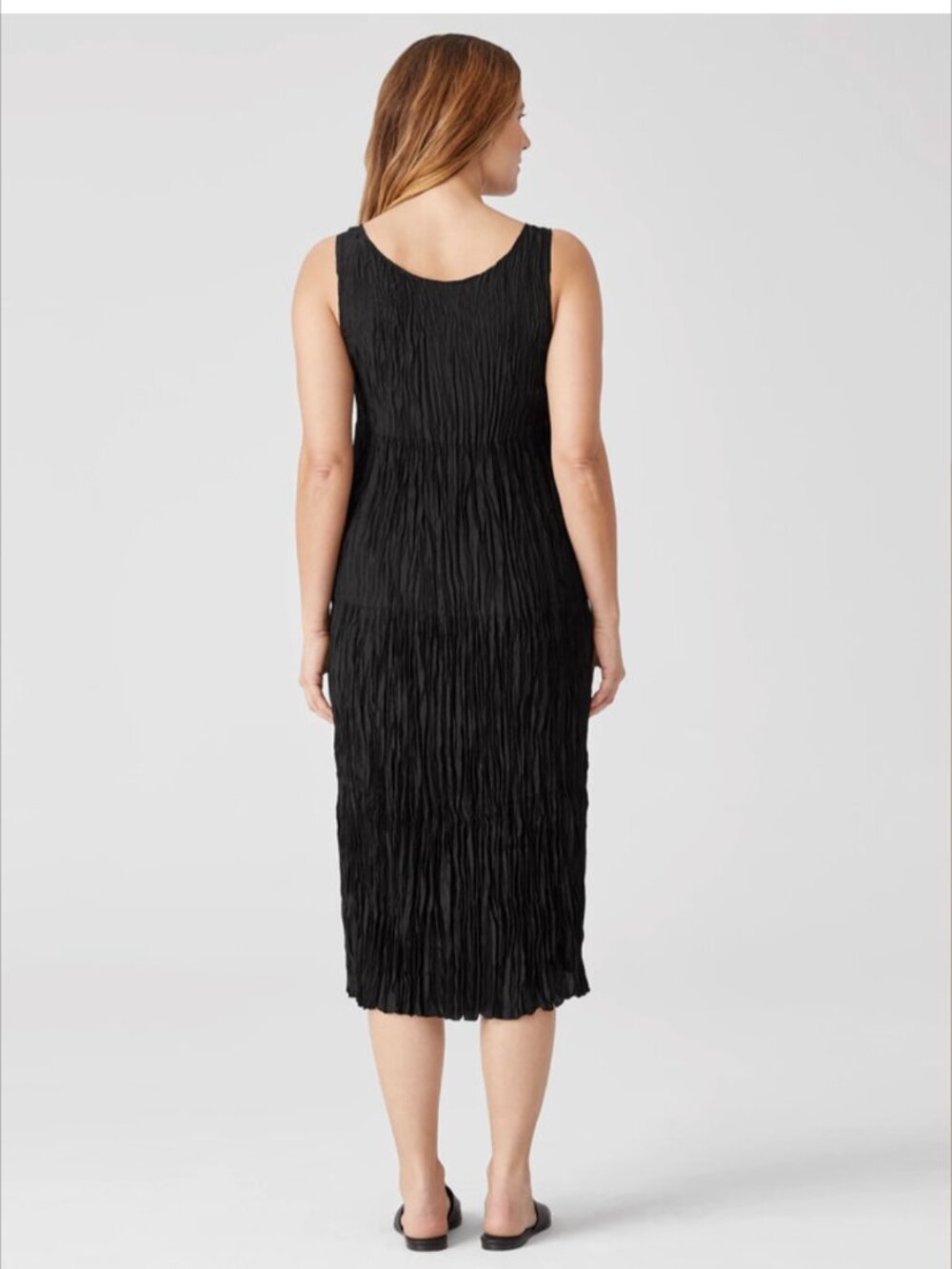 NWT Eileen Fisher Women's Crushed Silk Tiered Maxi Dress Black L Travel Luxury - Picture 2 of 8